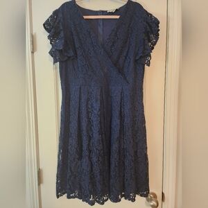 MissMay Elegant Navy Lace Dress Flirty Wrap-front Empire Waist Size 2X Coquette